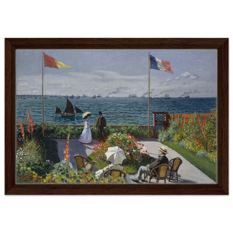 Garden at Sainte - Adresse by Claude Monet | Vintage wall art print - Framed Canvas - 30x45 cm / 12x18″ - Dark wood frame
