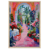 "Garden of Morning Light" – Blooming Terrace Escape | Wall Art Print - Framed Canvas - 60x90 cm / 24x36″ - Wood frame