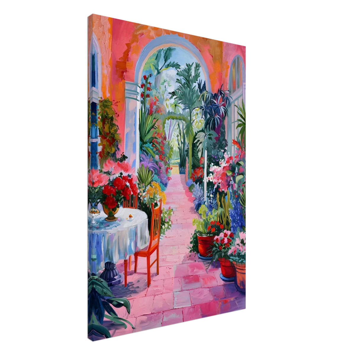 "Garden of Morning Light" – Blooming Terrace Escape | Wall Art Print - Canvas - 60x90 cm / 24x36″ - 