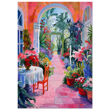 "Garden of Morning Light" – Blooming Terrace Escape | Wall Art Print - Fine Art Poster - 70x100 cm / 28x40″ - 