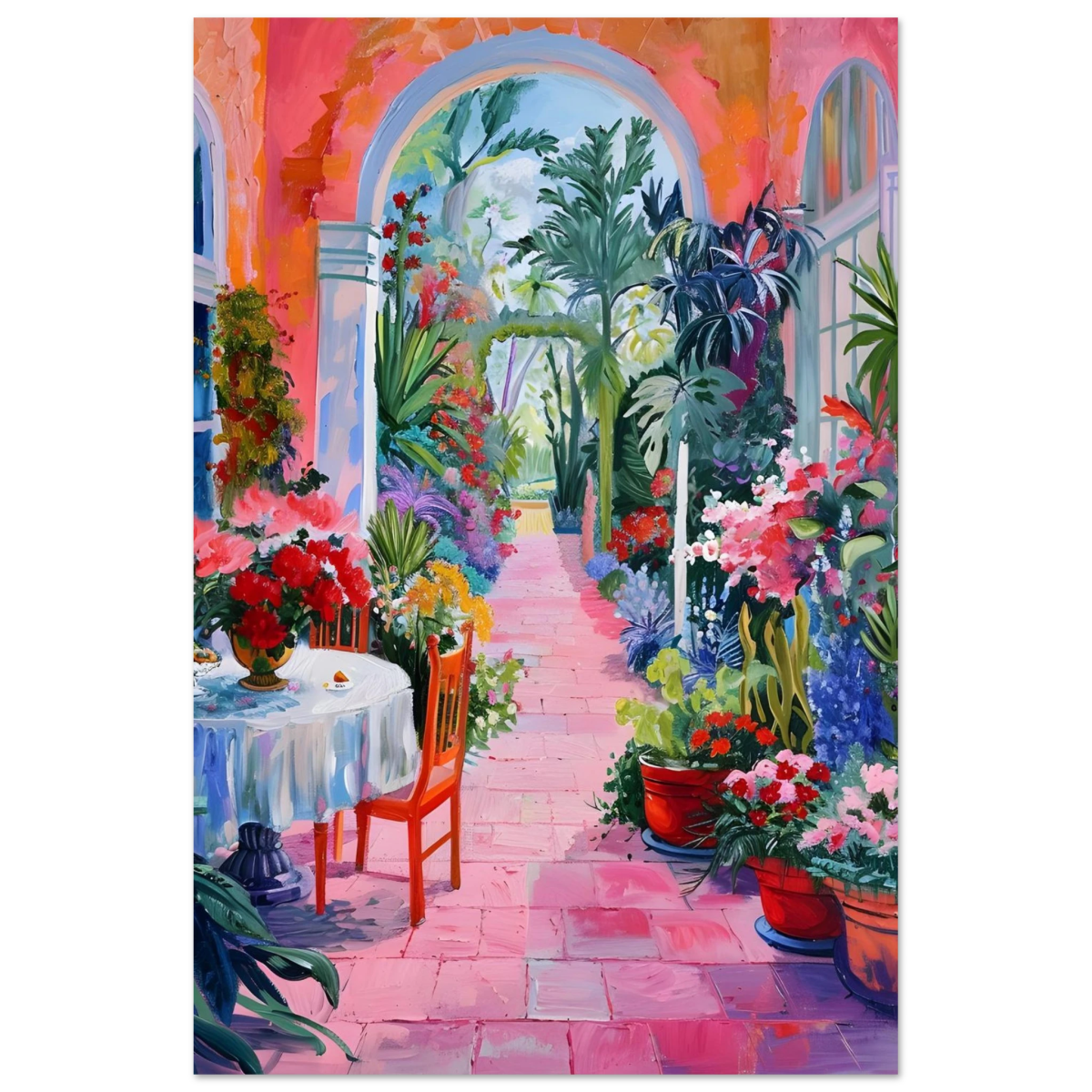 "Garden of Morning Light" – Blooming Terrace Escape | Wall Art Print - Fine Art Poster - 60x90 cm / 24x36″ - 