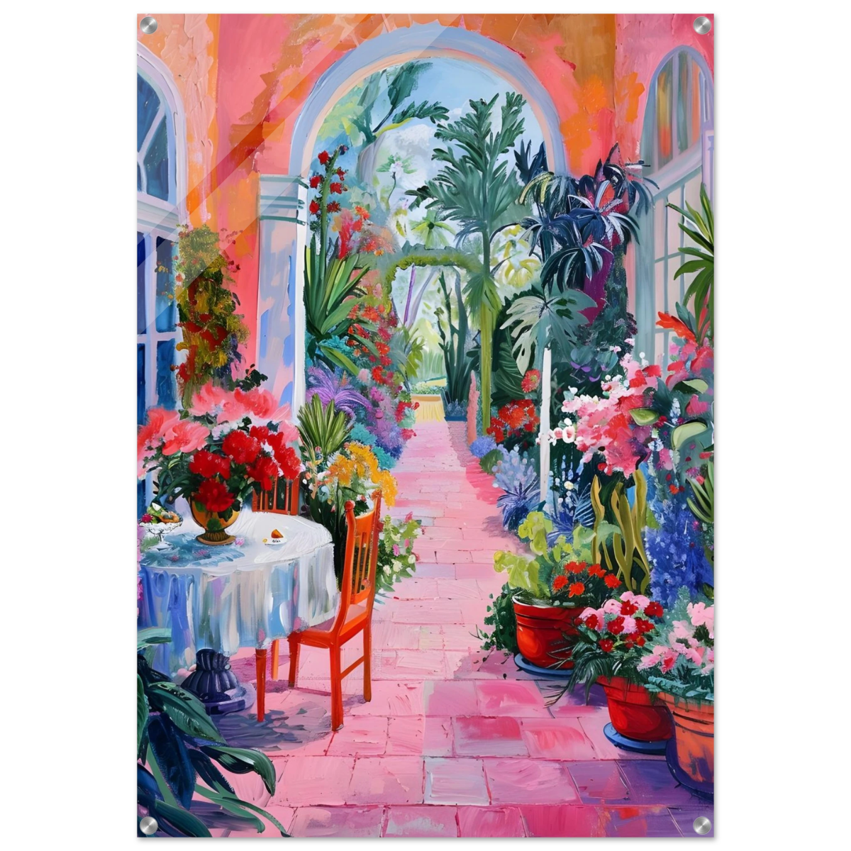 "Garden of Morning Light" – Blooming Terrace Escape | Wall Art Print - Acrylic Print - 70x100 cm / 28x40″ - 
