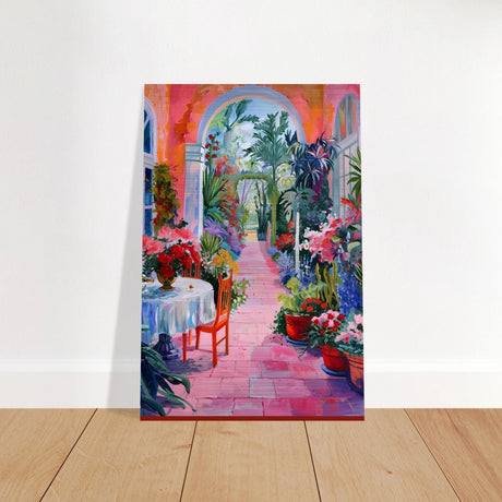 "Garden of Morning Light" – Blooming Terrace Escape | Wall Art Print - Brushed Aluminum Print - 50x75 cm / 20x30″ - 