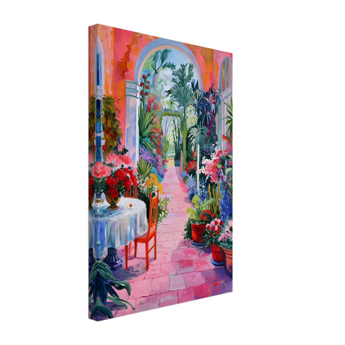 "Garden of Morning Light" – Blooming Terrace Escape | Wall Art Print - Canvas - 30x45 cm / 12x18″ - 
