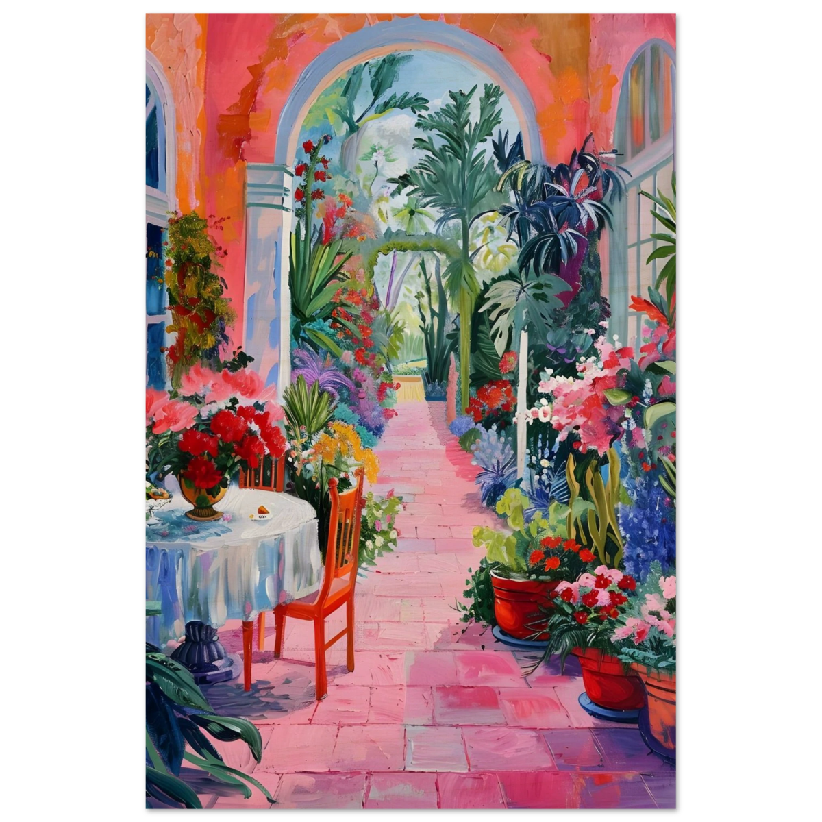 "Garden of Morning Light" – Blooming Terrace Escape | Wall Art Print - Wood Prints - 30x45 cm / 12x18″ - 