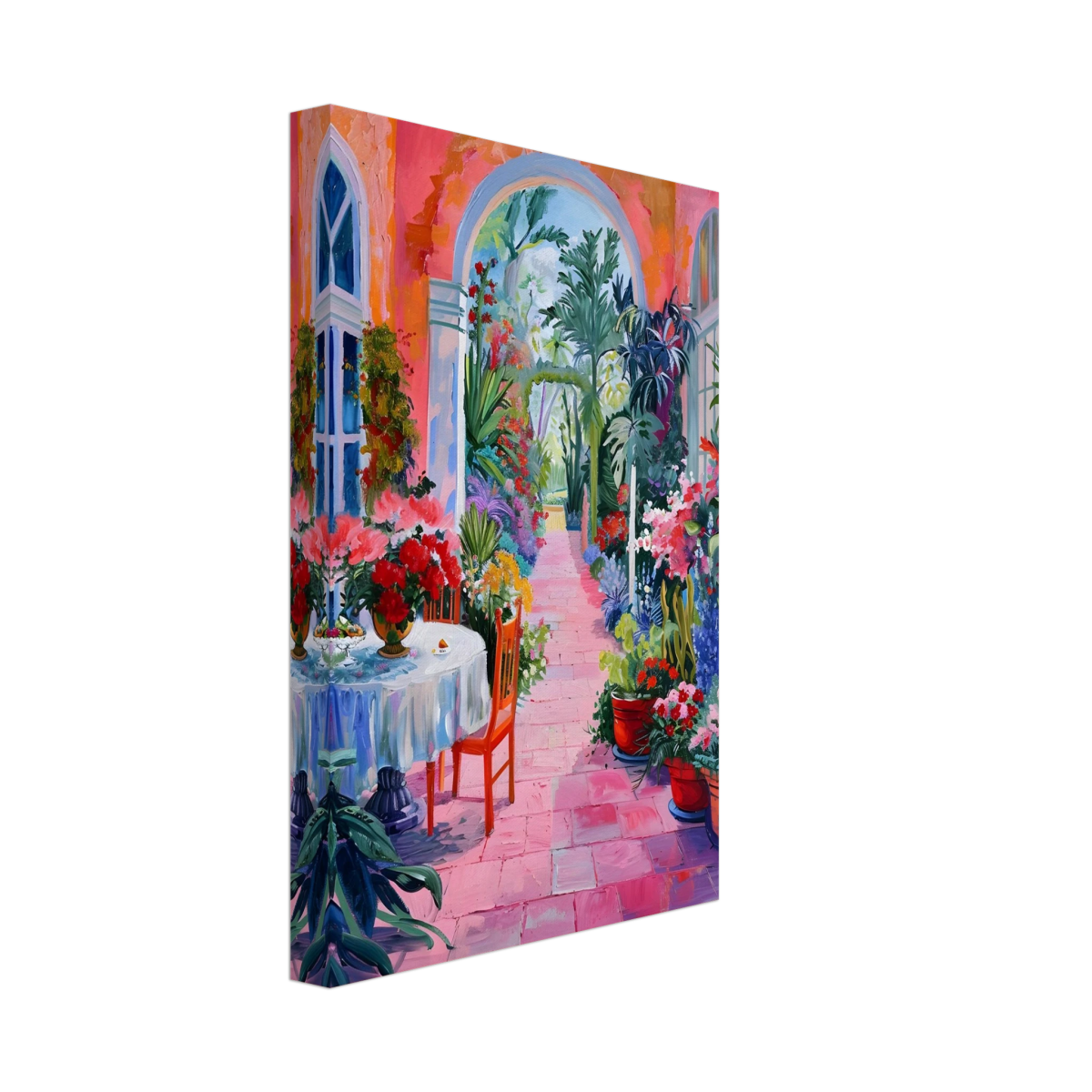 "Garden of Morning Light" – Blooming Terrace Escape | Wall Art Print - Canvas - 20x30 cm / 8x12″ - 