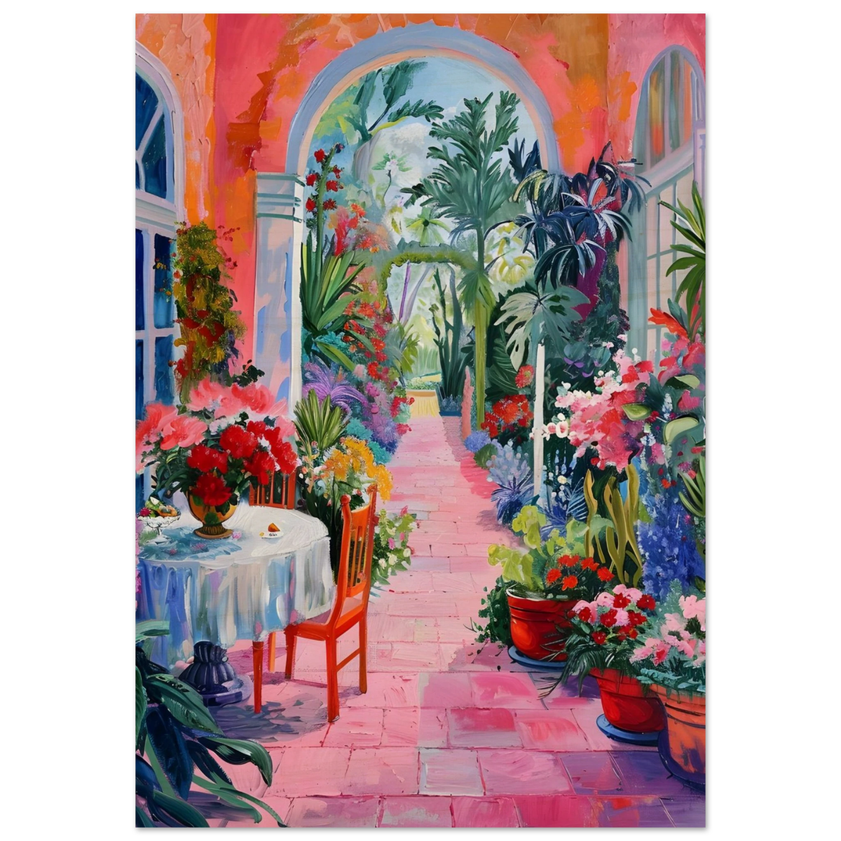 "Garden of Morning Light" – Blooming Terrace Escape | Wall Art Print - Wood Prints - 70x100 cm / 28x40″ - 