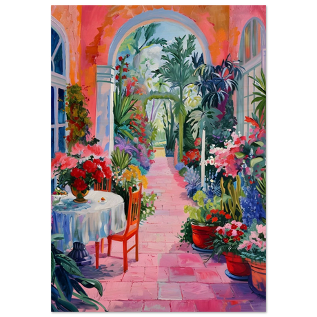 "Garden of Morning Light" – Blooming Terrace Escape | Wall Art Print - Wood Prints - 70x100 cm / 28x40″ - 