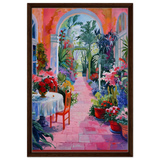 "Garden of Morning Light" – Blooming Terrace Escape | Wall Art Print - Framed Canvas - 50x75 cm / 20x30″ - Dark wood frame