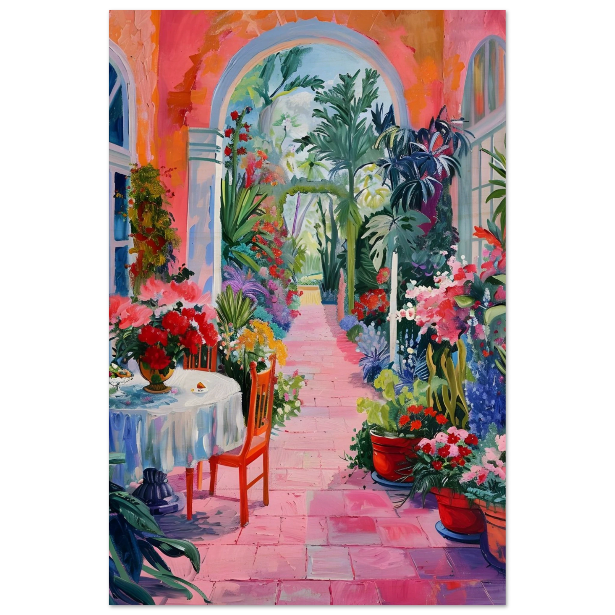 "Garden of Morning Light" – Blooming Terrace Escape | Wall Art Print - Wood Prints - 20x30 cm / 8x12″ - 