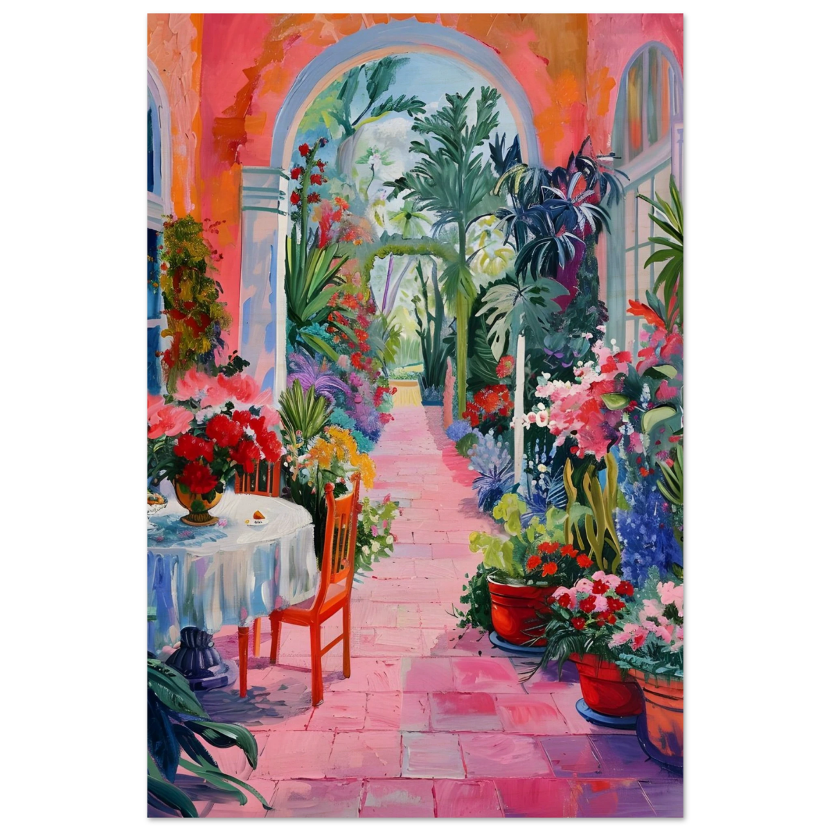 "Garden of Morning Light" – Blooming Terrace Escape | Wall Art Print - Wood Prints - 50x75 cm / 20x30″ - 