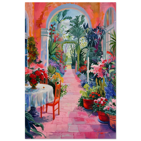 "Garden of Morning Light" – Blooming Terrace Escape | Wall Art Print - Wood Prints - 50x75 cm / 20x30″ - 