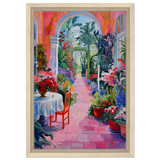 "Garden of Morning Light" – Blooming Terrace Escape | Wall Art Print - Framed Canvas - 30x45 cm / 12x18″ - Wood frame