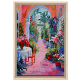 "Garden of Morning Light" – Blooming Terrace Escape | Wall Art Print - Framed Canvas - 40x60 cm / 16x24″ - Wood frame
