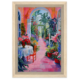"Garden of Morning Light" – Blooming Terrace Escape | Wall Art Print - Framed Canvas - 20x30 cm / 8x12″ - Wood frame
