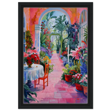 "Garden of Morning Light" – Blooming Terrace Escape | Wall Art Print - Framed Canvas - 30x45 cm / 12x18″ - Black frame