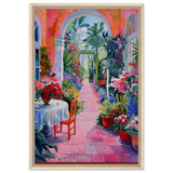 "Garden of Morning Light" – Blooming Terrace Escape | Wall Art Print - Framed Canvas - 50x75 cm / 20x30″ - Wood frame