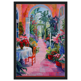 "Garden of Morning Light" – Blooming Terrace Escape | Wall Art Print - Framed Canvas - 50x75 cm / 20x30″ - Black frame