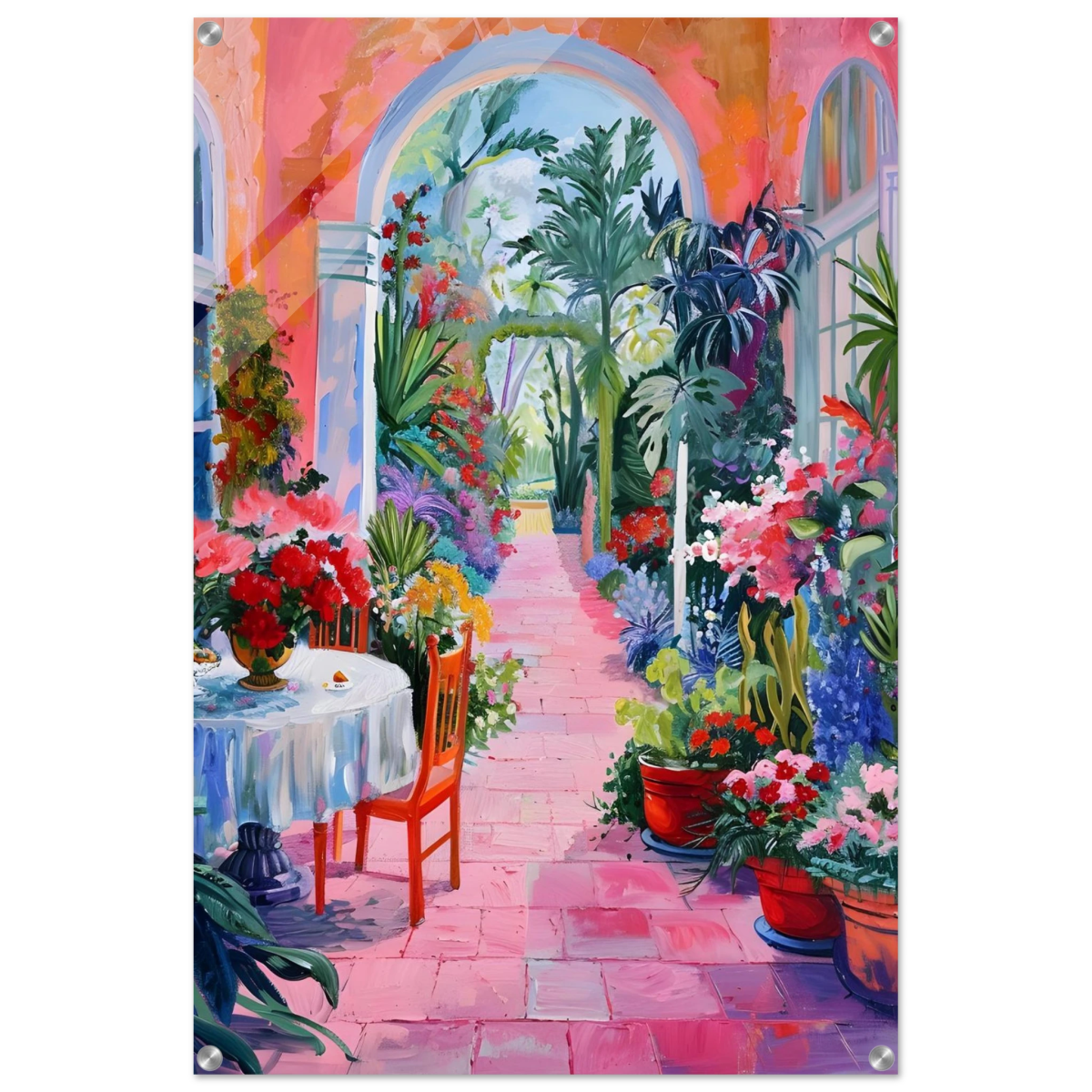 "Garden of Morning Light" – Blooming Terrace Escape | Wall Art Print - Acrylic Print - 60x90 cm / 24x36″ - 
