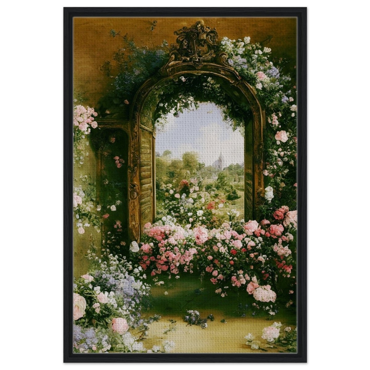 Gateways to Roses | Da Vinci Nature Art Wall collection | Wall art print - Framed Canvas - 60x90 cm / 24x36″ - Black frame