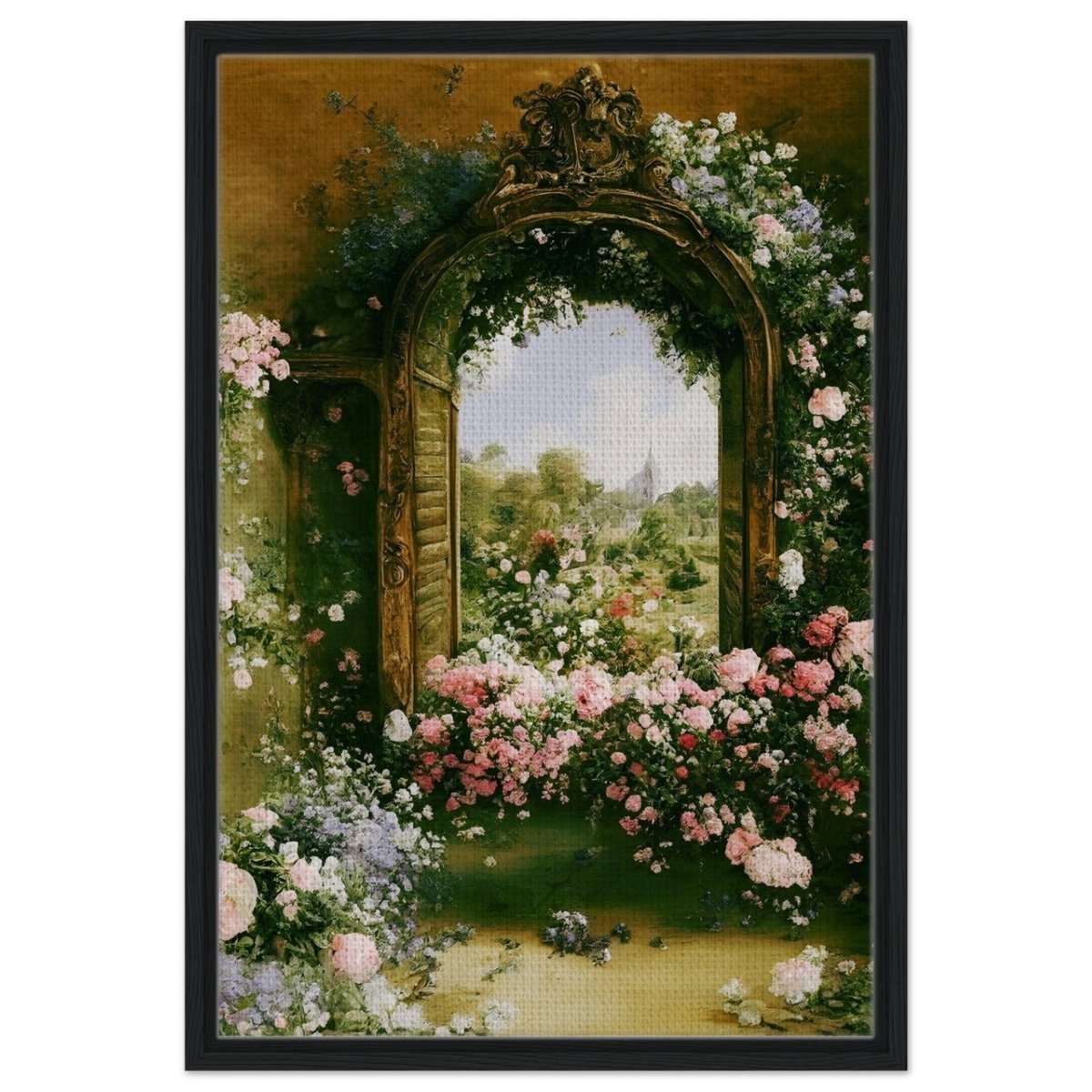 Gateways to Roses | Da Vinci Nature Art Wall collection | Wall art print - Framed Canvas - 50x75 cm / 20x30″ - Black frame