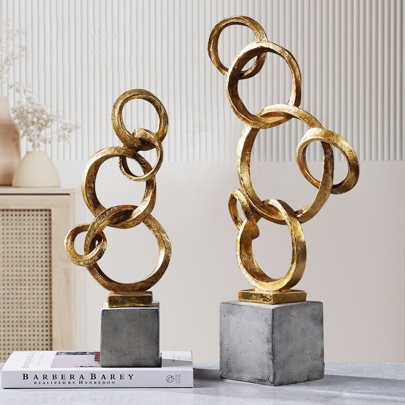 Geometric Abstract Ring Sculpture – Modern Minimalist Resin Décor - Set - 