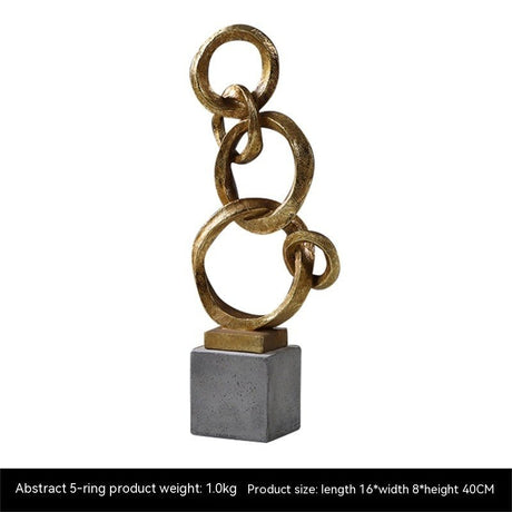 Geometric Abstract Ring Sculpture – Modern Minimalist Resin Décor - Five Rings - 