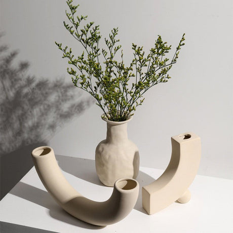 Geometric Ceramic Vase Collection – Modern Minimalist Handmade Pottery - A - 