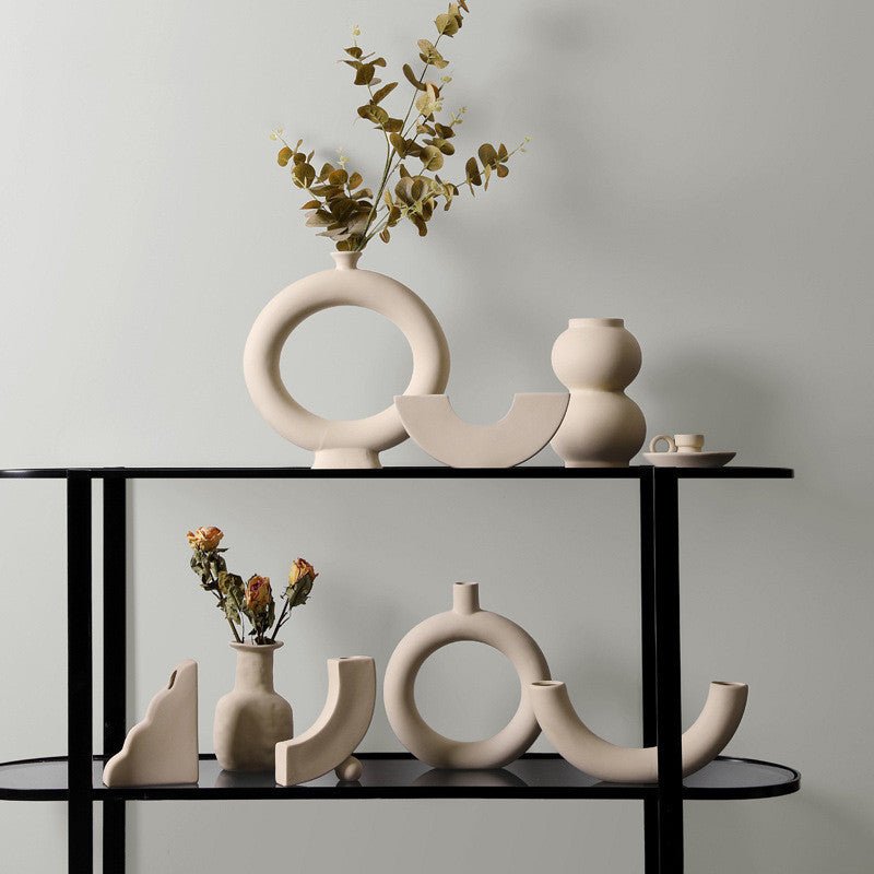 Geometric Ceramic Vase Collection – Modern Minimalist Handmade Pottery - A - 