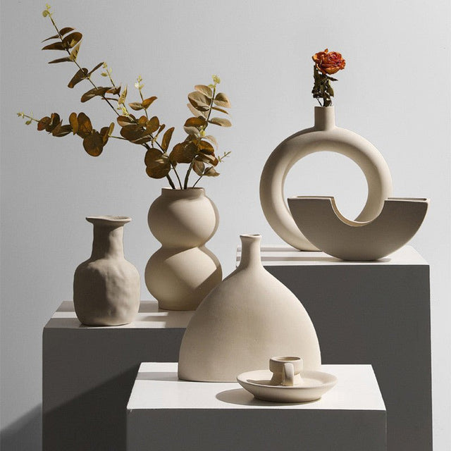 Geometric Ceramic Vase Collection – Modern Minimalist Handmade Pottery - A - 