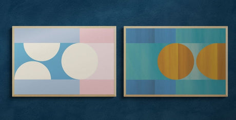 Geometric Harmony Duo – Set of 2 Abstract Wall Art Prints - Framed Canvas - 30X45 CM / 12X18″ - Black frame