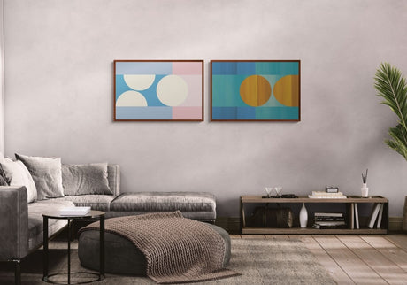 Geometric Harmony Duo – Set of 2 Abstract Wall Art Prints - Framed Canvas - 30X45 CM / 12X18″ - Dark wood frame