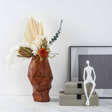 Geometric Resin Vase – Modern Abstract Triangle Design (Black & Brown) - Black - 