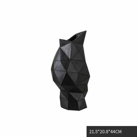 Geometric Resin Vase – Modern Abstract Triangle Design (Black & Brown) - Black - 