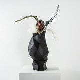 Geometric Resin Vase – Modern Abstract Triangle Design (Black & Brown) - Black - 