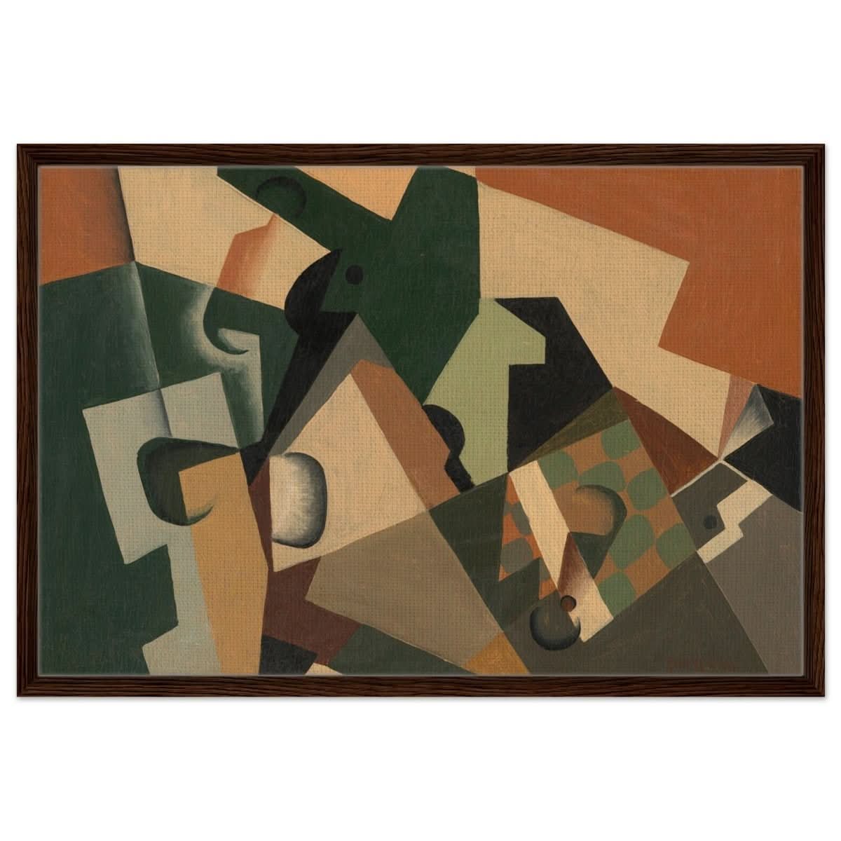Glass and Checkerboard (ca. 1917) by Juan Gris | Vintage Cubism wall art print - Framed Canvas - 60x90 cm / 24x36″ - Dark wood frame
