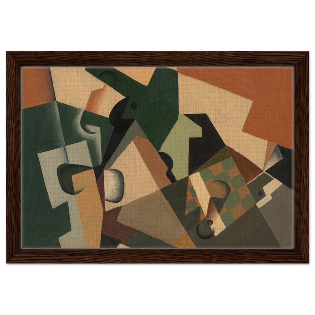 Glass and Checkerboard (ca. 1917) by Juan Gris | Vintage Cubism wall art print - Framed Canvas - 30x45 cm / 12x18″ - Dark wood frame