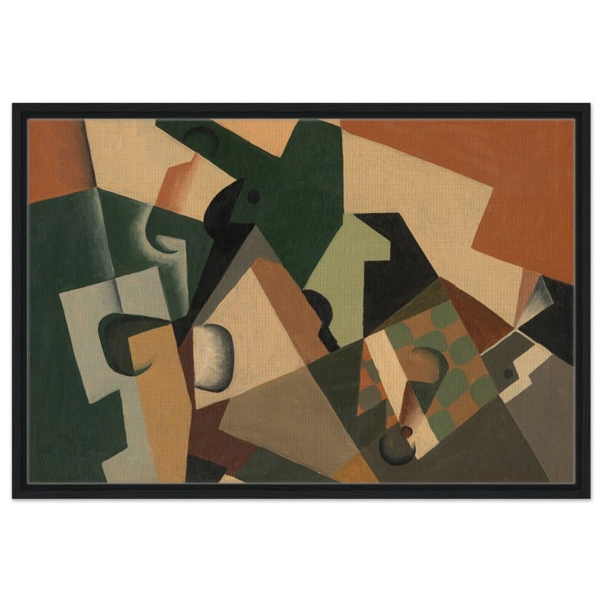 Glass and Checkerboard (ca. 1917) by Juan Gris | Vintage Cubism wall art print - Framed Canvas - 60x90 cm / 24x36″ - Black frame
