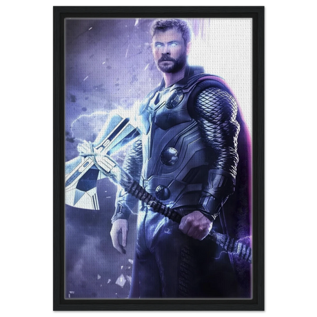"God of Thunder: Ascension" – Epic Digital Fantasy Art Print - Framed Canvas - 40x60 cm / 16x24″ - Black frame