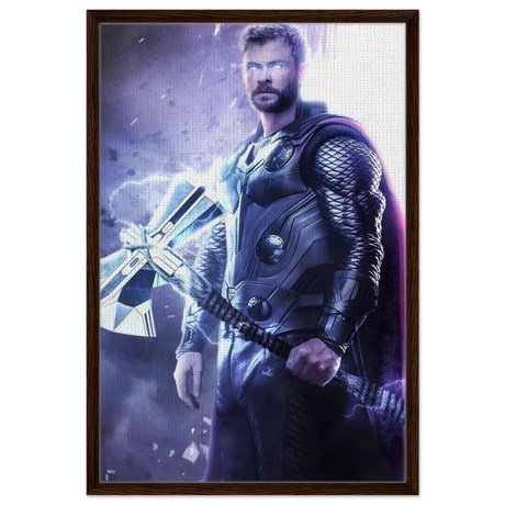 "God of Thunder: Ascension" – Epic Digital Fantasy Art Print - Framed Canvas - 60x90 cm / 24x36″ - Dark wood frame