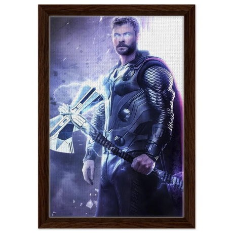 "God of Thunder: Ascension" – Epic Digital Fantasy Art Print - Framed Canvas - 30x45 cm / 12x18″ - Dark wood frame