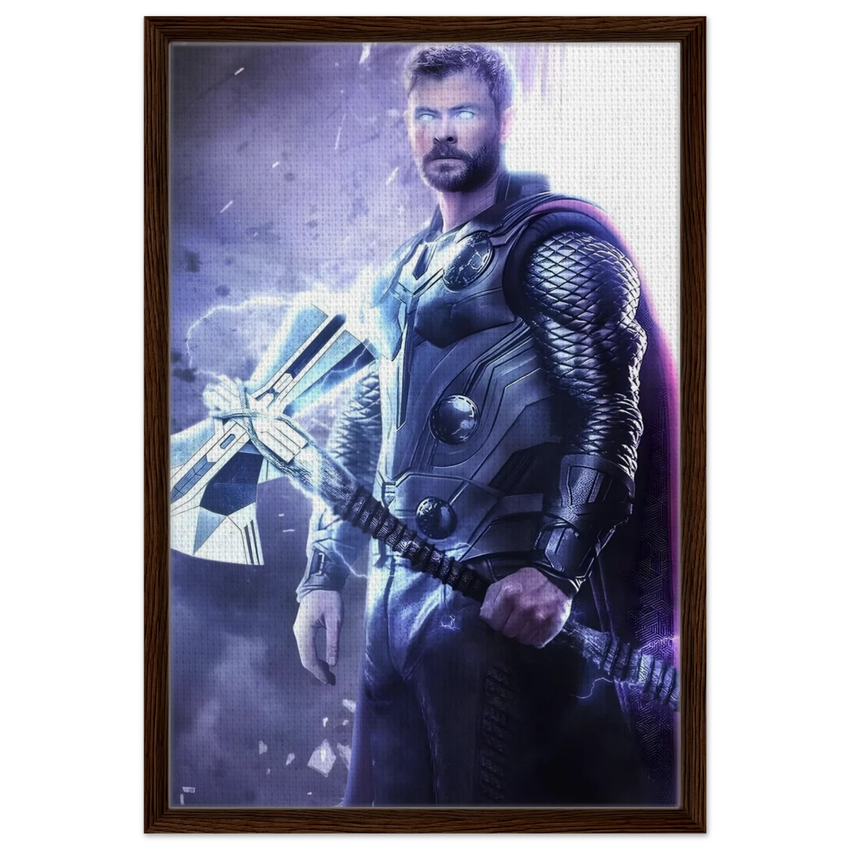 "God of Thunder: Ascension" – Epic Digital Fantasy Art Print - Framed Canvas - 50x75 cm / 20x30″ - Dark wood frame