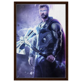 "God of Thunder: Ascension" – Epic Digital Fantasy Art Print - Framed Canvas - 50x75 cm / 20x30″ - Dark wood frame