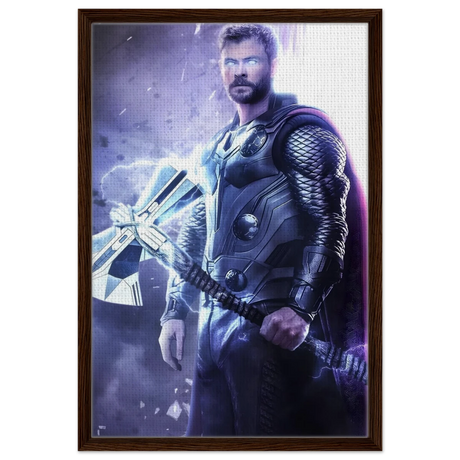 "God of Thunder: Ascension" – Epic Digital Fantasy Art Print - Framed Canvas - 50x75 cm / 20x30″ - Dark wood frame
