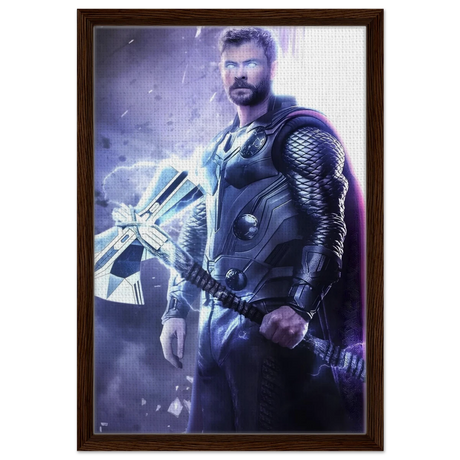 "God of Thunder: Ascension" – Epic Digital Fantasy Art Print - Framed Canvas - 40x60 cm / 16x24″ - Dark wood frame