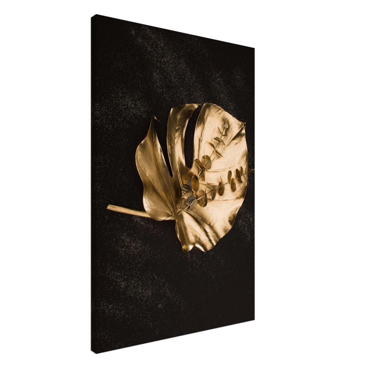 Gold & Black Botanical Leaf Wall Art Set – Premium Stretched Canvas Prints - Design Option 4 - 60x90 cm / 24x36″ - 