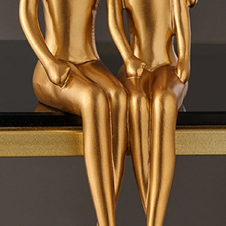 Golden Abstract Resin Sculptures – Modern Sitting Figures (Holding Flowers, Shy Pose, Hugging Couple) - Holding flowers - 