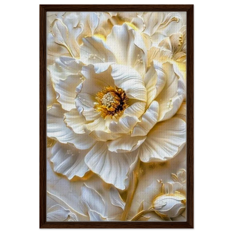Golden Blossom – A Luxurious Floral Masterpiece | Floral Wall art Print - Framed Canvas - 50x75 cm / 20x30″ - Dark wood frame