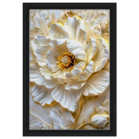 Golden Blossom – A Luxurious Floral Masterpiece | Floral Wall art Print - Framed Canvas - 30x45 cm / 12x18″ - Black frame