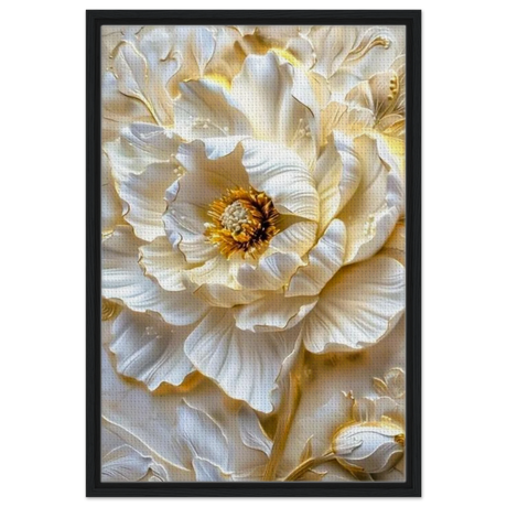 Golden Blossom – A Luxurious Floral Masterpiece | Floral Wall art Print - Framed Canvas - 50x75 cm / 20x30″ - Black frame